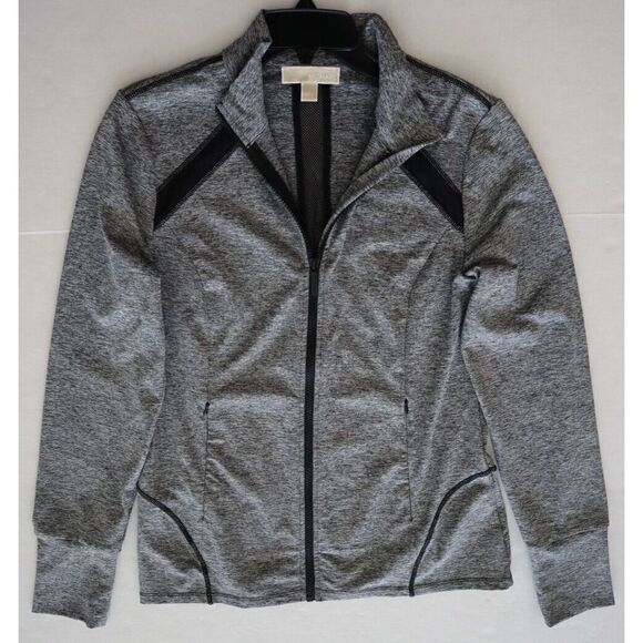 Michael Kors Women's Sz L Gray Heather Active Mesh-Panel Full-Zip Jacket - Picture 9 of 10
